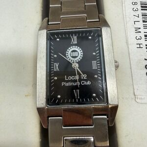 UAW Local 12 Platinum Club Stainless Steel Watch Black Dial Rectangular Case